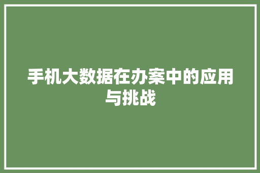 手机大数据在办案中的应用与挑战