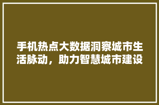 手机热点大数据洞察城市生活脉动，助力智慧城市建设