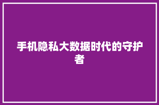 手机隐私大数据时代的守护者