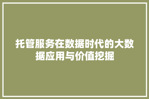 托管服务在数据时代的大数据应用与价值挖掘