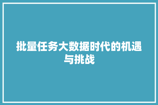 批量任务大数据时代的机遇与挑战