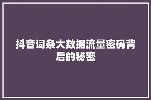 抖音词条大数据流量密码背后的秘密