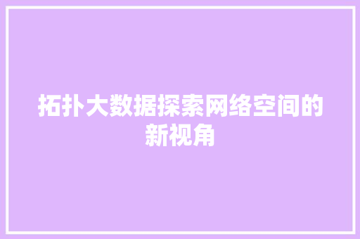 拓扑大数据探索网络空间的新视角