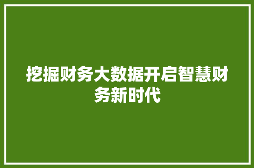 挖掘财务大数据开启智慧财务新时代