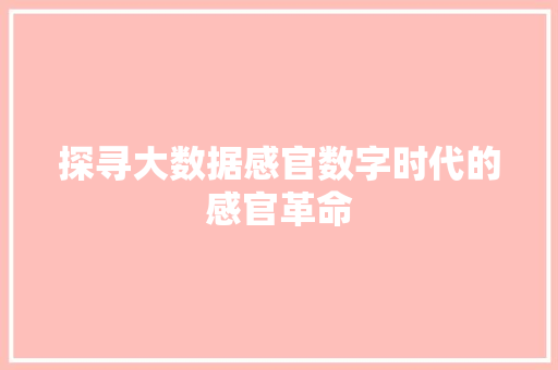 探寻大数据感官数字时代的感官革命 Web前端