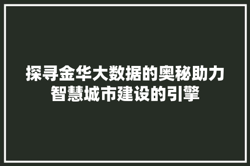 探寻金华大数据的奥秘助力智慧城市建设的引擎 Web前端