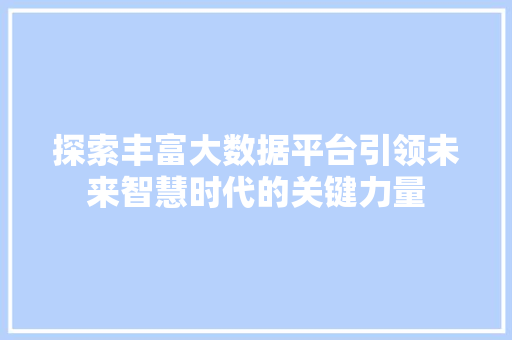 探索丰富大数据平台引领未来智慧时代的关键力量