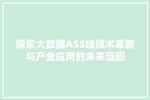 探索大数据ASS域技术革新与产业应用的未来蓝图 Web前端