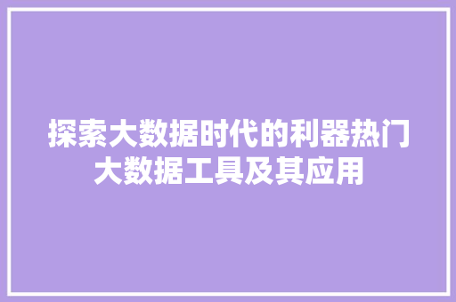 探索大数据时代的利器热门大数据工具及其应用