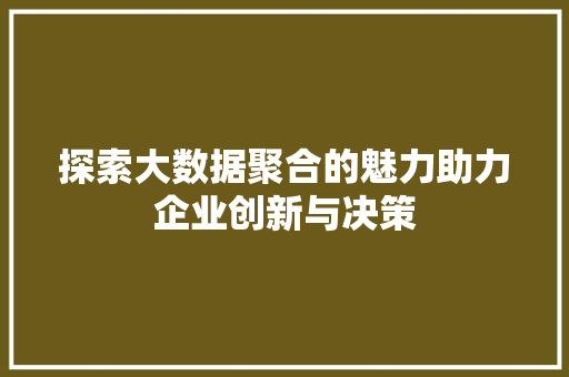 探索大数据聚合的魅力助力企业创新与决策