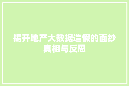 揭开地产大数据造假的面纱真相与反思