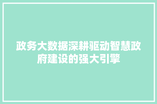政务大数据深耕驱动智慧政府建设的强大引擎