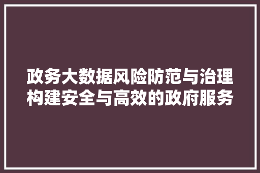 政务大数据风险防范与治理构建安全与高效的政府服务生态