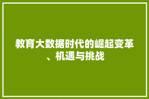 教育大数据时代的崛起变革、机遇与挑战 服务器/数据库