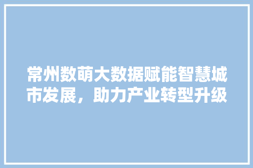 常州数萌大数据赋能智慧城市发展，助力产业转型升级
