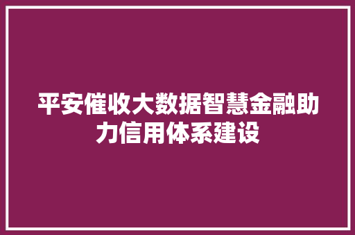 平安催收大数据智慧金融助力信用体系建设