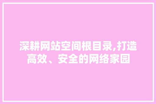 深耕网站空间根目录,打造高效、安全的网络家园