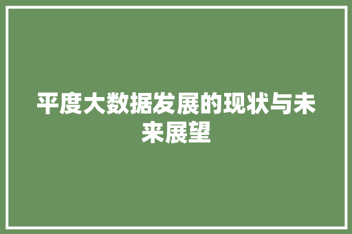 平度大数据发展的现状与未来展望