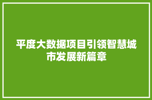 平度大数据项目引领智慧城市发展新篇章