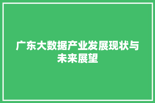广东大数据产业发展现状与未来展望