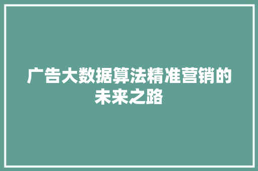 广告大数据算法精准营销的未来之路