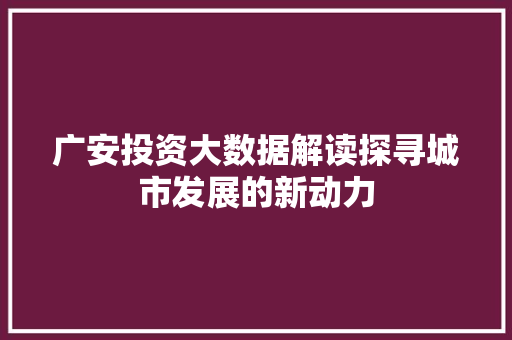 广安投资大数据解读探寻城市发展的新动力