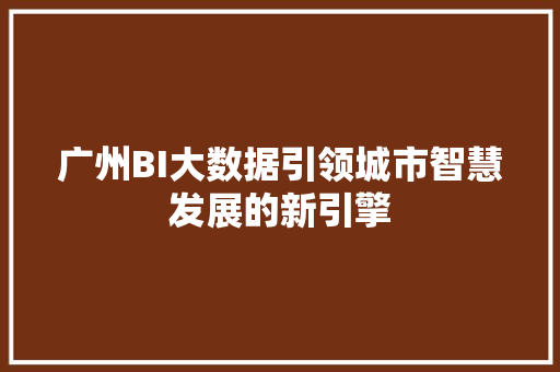 广州BI大数据引领城市智慧发展的新引擎
