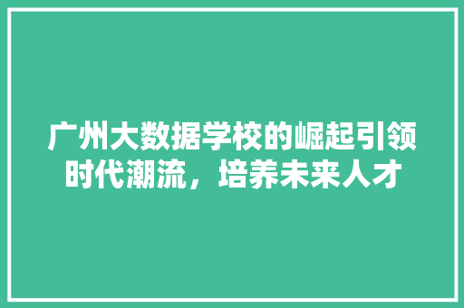 广州大数据学校的崛起引领时代潮流，培养未来人才