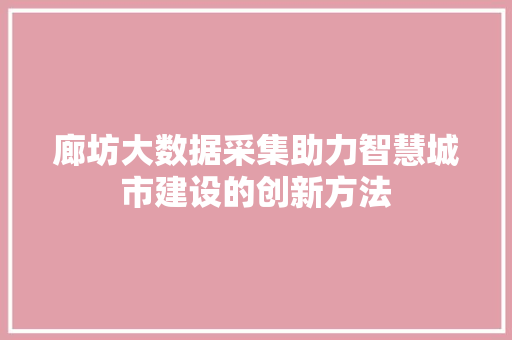 廊坊大数据采集助力智慧城市建设的创新方法