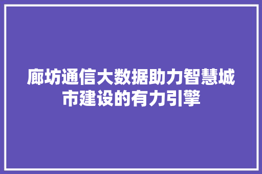 廊坊通信大数据助力智慧城市建设的有力引擎