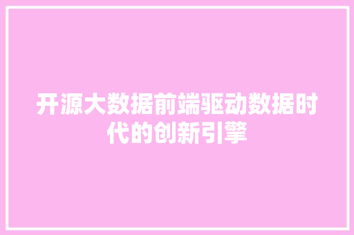 开源大数据前端驱动数据时代的创新引擎