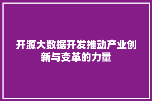 开源大数据开发推动产业创新与变革的力量