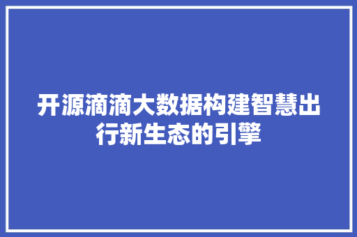 开源滴滴大数据构建智慧出行新生态的引擎