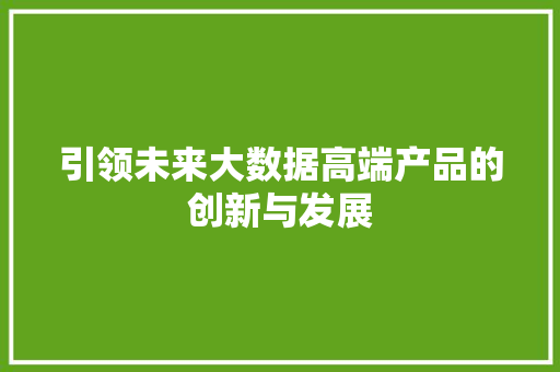 引领未来大数据高端产品的创新与发展