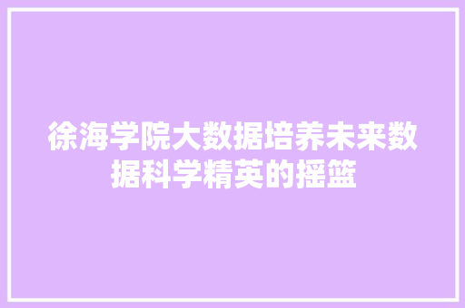 徐海学院大数据培养未来数据科学精英的摇篮