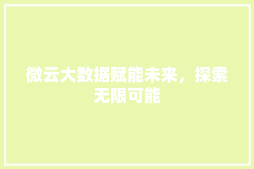 微云大数据赋能未来，探索无限可能