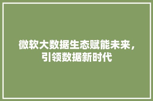 微软大数据生态赋能未来，引领数据新时代