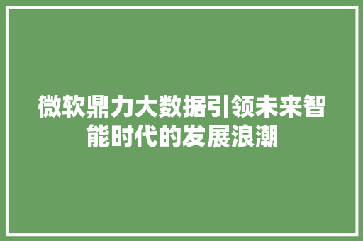 微软鼎力大数据引领未来智能时代的发展浪潮