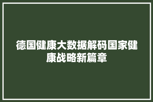 德国健康大数据解码国家健康战略新篇章 SEO教程
