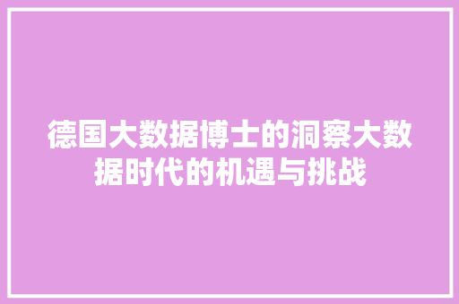 德国大数据博士的洞察大数据时代的机遇与挑战 SEO教程