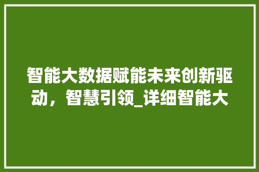 智能大数据赋能未来创新驱动，智慧引领_详细智能大数据会议