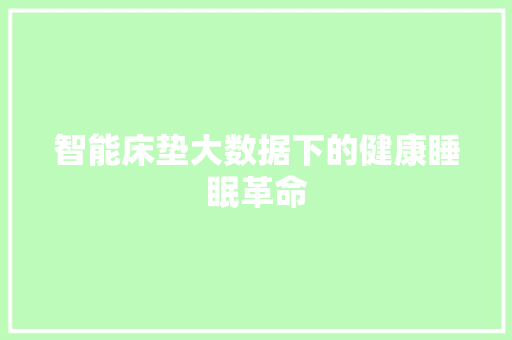 智能床垫大数据下的健康睡眠革命