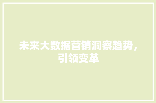 未来大数据营销洞察趋势，引领变革