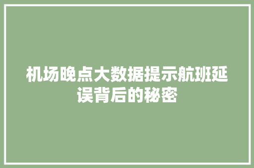 机场晚点大数据提示航班延误背后的秘密 建站教程