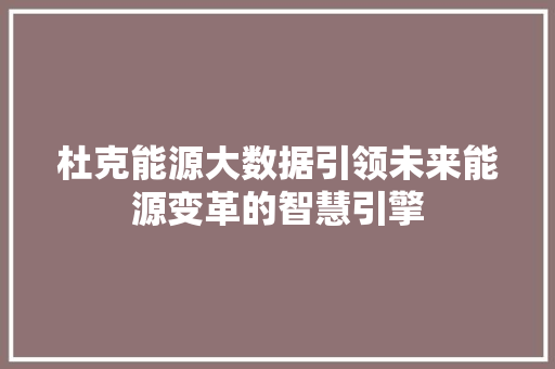 杜克能源大数据引领未来能源变革的智慧引擎