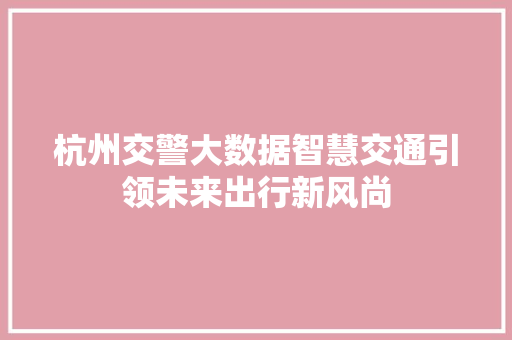 杭州交警大数据智慧交通引领未来出行新风尚 友链在线