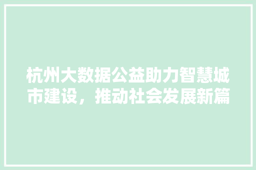 杭州大数据公益助力智慧城市建设，推动社会发展新篇章