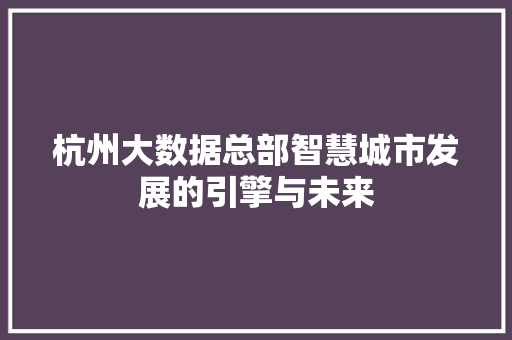 杭州大数据总部智慧城市发展的引擎与未来