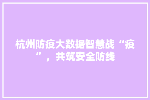 杭州防疫大数据智慧战“疫”，共筑安全防线