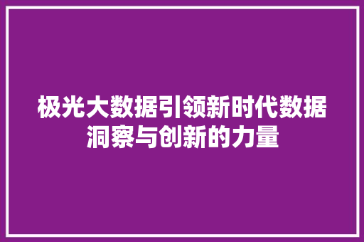 极光大数据引领新时代数据洞察与创新的力量